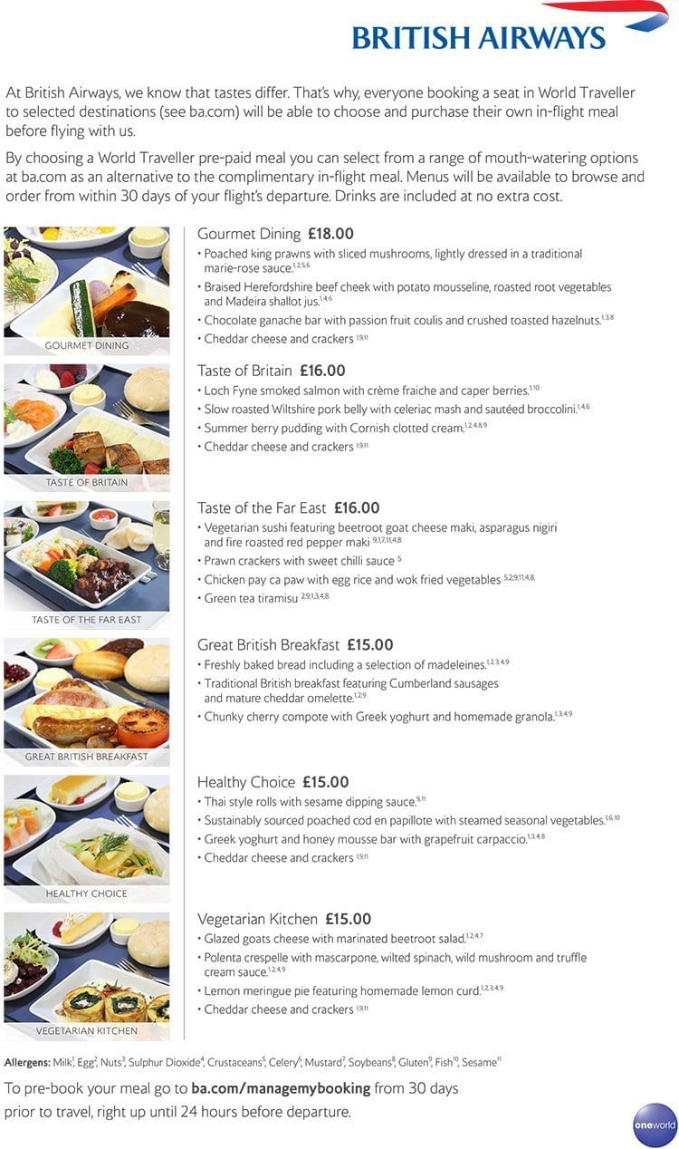 British Airways Airline Meal Information For Passengers British Airways Airline Meal Information For Passengers